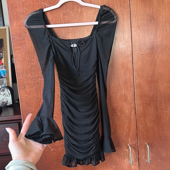 Body Con Oh Polly Ruched Mesh Black Dress :) Size UK 4 US 0 - Picture 3 of 5
